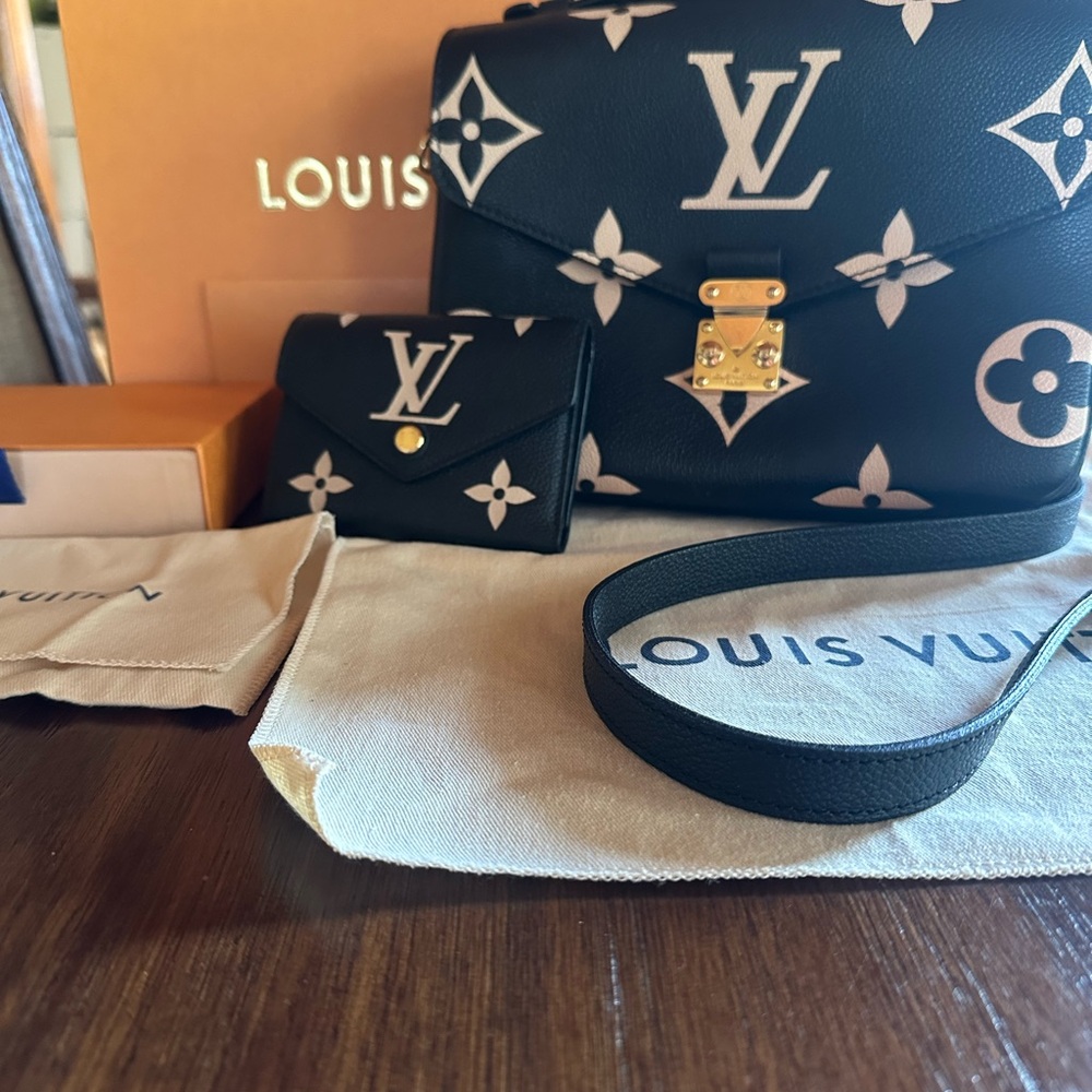 Louis Vuitton Black and Cream Crossbody Bag and Wallet.